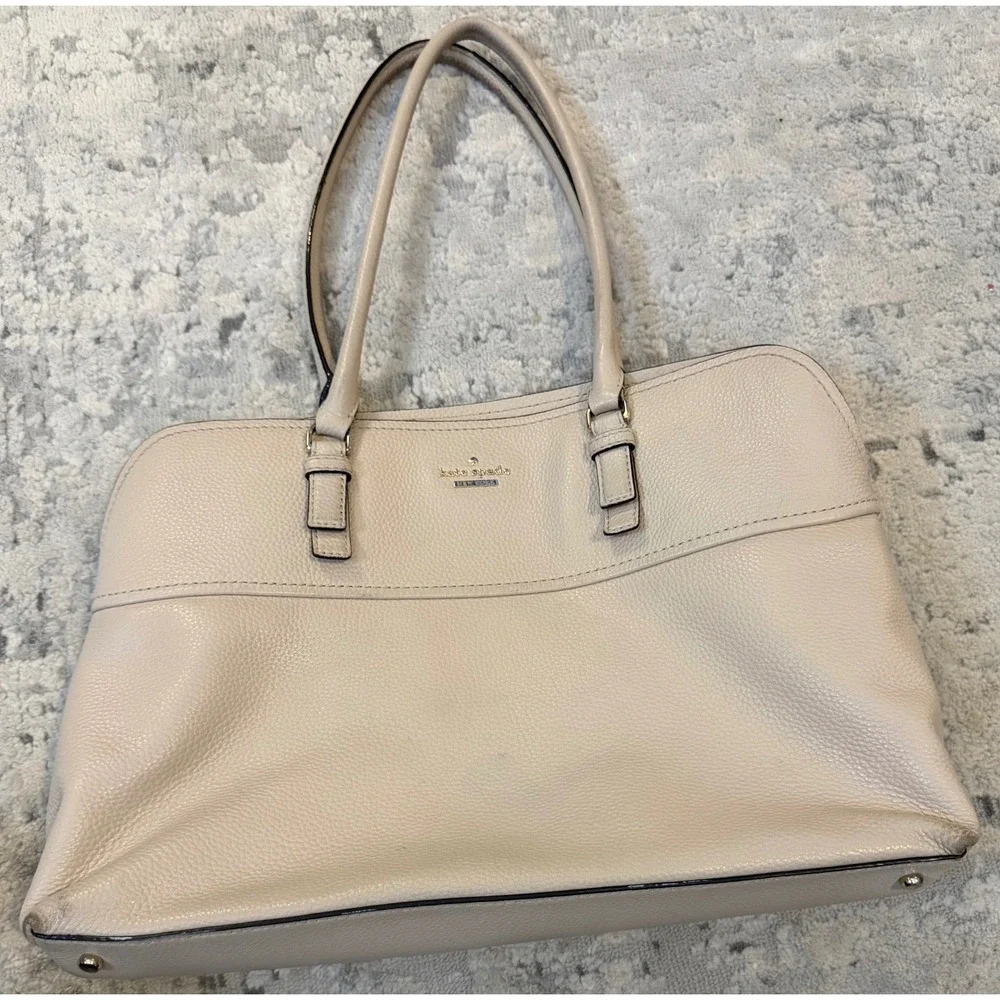 Kate Spade New York Beige Pebbled Leather Tote Shoulder Bag‎ Gold Hardware